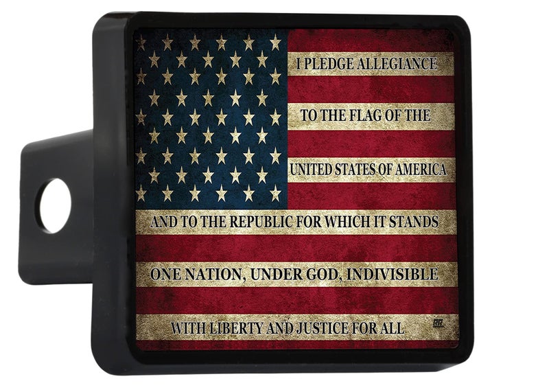 Rogue River Tactical USA American Flag Trailer Hitch Cover Plug US Patriotic Vintage Pledge of Allegiance - Image 1